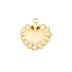 18k gold plated heart pendant with cross center and petal edge for DIY jewelry making