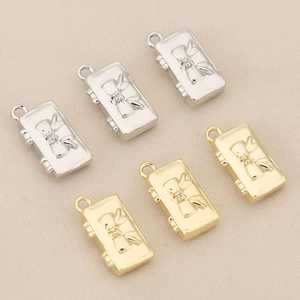 18K Gold Plated Copper Bow Knot Suitcase Shape Pendant For DIY Jewelry Making Accessories Fashion Rhinestone Charms