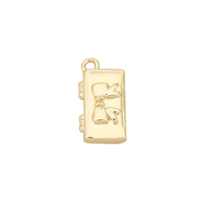 Miniature golden suitcase pendant with bow design and 18k gold plating for DIY jewelry