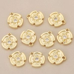 Golden round eight-pointed star pendants with inlaid crystals for DIY jewelry making