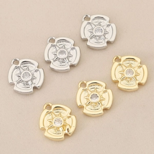 Eight-Pointed Star Round Pendant Copper 18K Gold Plated Rhinestone Compass Charm DIY Jewelry Making Accessory For Necklace