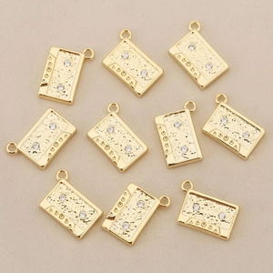 Colgante de casete dorado con circonitas, baño de oro 18k, para joyería artesanal DIY