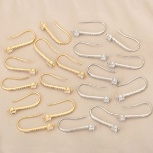U-shaped rhinestone paved ear hooks in 18k gold and silver plated metal for jewelry making