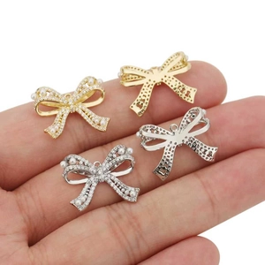 Glitzernder Diamant-Schleifenanhänger mit Perlen und 18k Goldbeschichtung für DIY-Schmuck