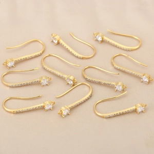 U-shaped 18k gold plated earring hooks with sparkling zircon stones for DIY jewelry making