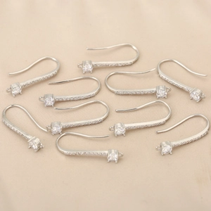 U-shaped rhinestone paved ear hooks in silver finish for DIY jewelry making