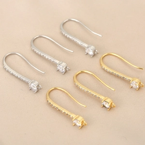 DIY U-Shape Earring Hooks Copper 18K Gold Plated Cubic Zirconia Earring Findings For Jewelry Making Women Accessories Gift