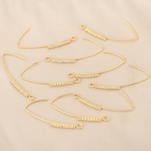 Ganci per orecchini lunghi curvi placcati oro 18k con zirconi per gioielli fai-da-te