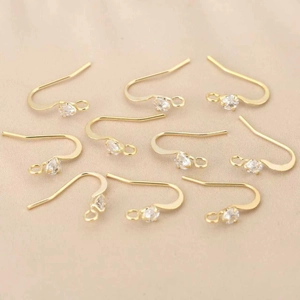 Flache geometrische Ohrhaken mit 18 Karat Vergoldung und Zirkonia für DIY-Schmuckherstellung