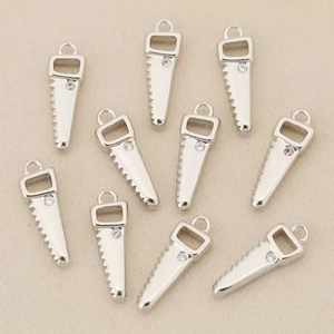 Lot de 10 pendentifs scie argentés avec strass pour création de bijoux DIY