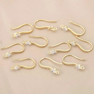 Ganchos para pendientes de latón bañado en oro de 18K con circonitas para joyería DIY