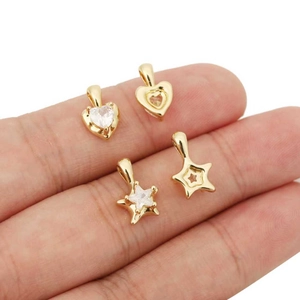 Colgantes de corazón y estrella dorados con circón para accesorios de joyería DIY