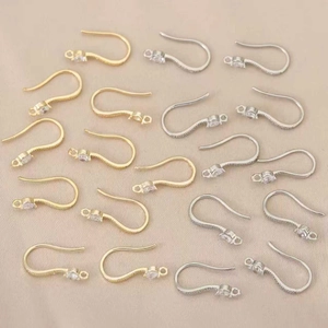 Ganchos para pendientes chapados en oro de 18k con circonitas para creación de joyas DIY