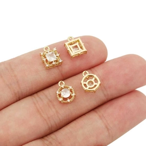 18k gold plated geometric square and round pendant charms with inlaid cubic zirconia