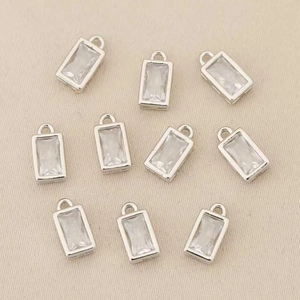Set of ten square geometric pendants with transparent zircons for DIY jewelry making