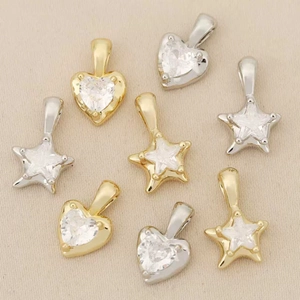 Colgantes de estrella y corazón bañados en oro 18k con circonitas para joyería DIY