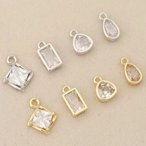 Geometric Square Rectangle Teardrop Copper Pendants Rhinestone Inlaid 18K Gold Plated DIY Jewelry Making Charms Accessories