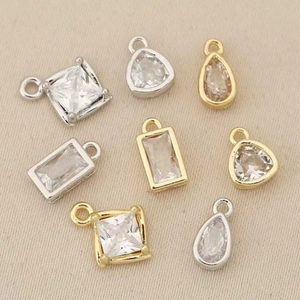 DIY jewelry pendants in geometric shapes with 18k gold plating and clear zircon stones