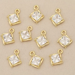 Detailed view of ten 18k gold plated square zircon pendants for DIY jewelry making