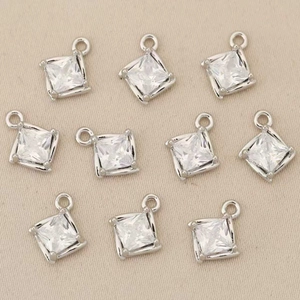 Ten pieces of princess cut square zircon pendants in gold plated settings for DIY jewelry