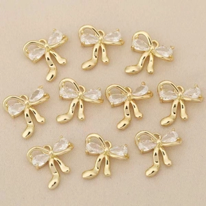 Set de 10 colgantes de lazo dorados con circonitas para creación de joyas DIY