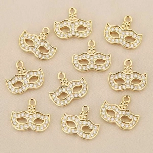Set of 10 gold plated bohemian mask pendants with inlaid rhinestones for DIY jewelry
