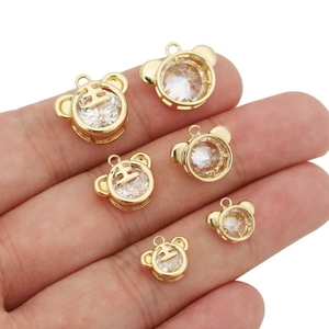 Tiger head pendants in 18k gold plating with sparkling zircons for DIY jewelry