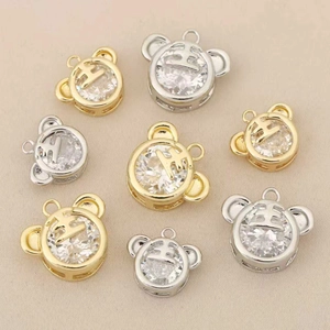 Tiger head gold plated pendant with zircon stone and Chinese Wang character engraving