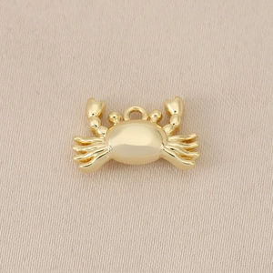 Dettaglio macro di un ciondolo a forma di granchio in ottone massiccio placcato oro 18K