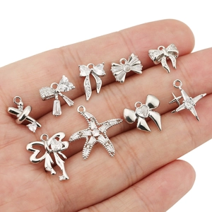 Copper 18K Gold Plated Heart Bowknot Starfish DIY Pendants Rhinestone Charm Jewelry Making Accessories For Women Necklace