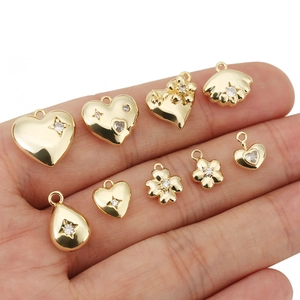Colgante Solo de Cobre Chapado en Oro 18K con Strass para Hacer Joyería DIY Corazón Concha Gota Flor Estrella Accesorio