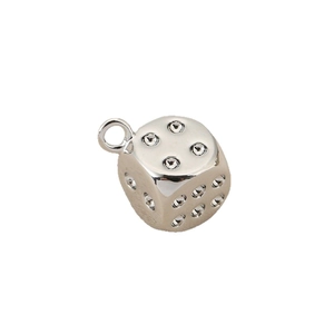 Gepolijste zilveren dobbelsteen hanger met metalen lus voor DIY kettingen