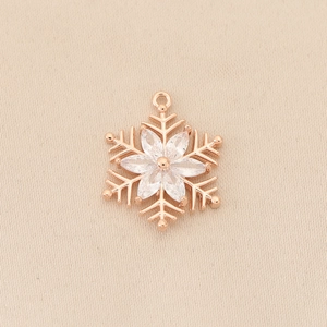 Macro shot of rose gold snowflake pendant with micro-set zircon stones for jewelry making