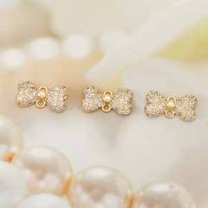 3pcs 14K gold-plated butterfly bow connectors with micro-pave zircons for DIY jewelry