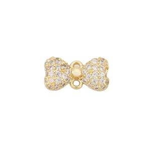 Sparkling 14K gold butterfly bow charm with micro-pave cubic zirconia for DIY jewelry