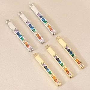 Pendentifs barres rectangulaires dorés 18k avec zircons colorés pour bijoux DIY
