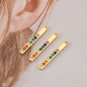 Pendentifs rectangulaires en cuivre plaqué or 18k avec zircons arc-en-ciel pour bijoux