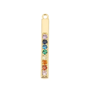 Pendentif rectangle plaqué or 18k avec pierres de zircone arc-en-ciel verticales
