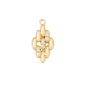 Vintage golden geometric rhombus pendant with zircon inlay on a clean white background