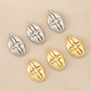 Oval 18K gold plated cross star pendants with zircon stone for DIY jewelry making