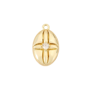 Retro 18K gold plated oval pendant with cz starburst texture and central gemstone