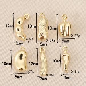 18K gold plated copper vegetable charms set featuring peanut chili and bean for DIY jewelry