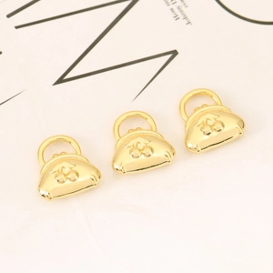 3Pcs 18K gold plated handbag charms with embossed cherry pattern for jewelry DIY
