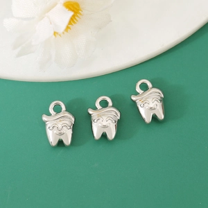 Cute smiling tooth-shaped metal charms with 18K gold plating for DIY jewelry making