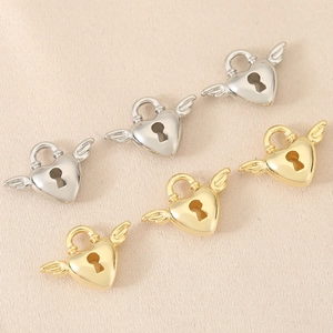 Golden and silver wing heart locket pendants for DIY jewelry making accessories