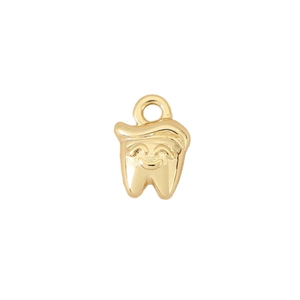 Cute 18K gold plated tooth shaped charm with smiley face for DIY jewelry making accessories