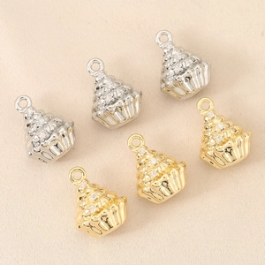 Vintage 18K gold plated cupcake pendant charms with micro-inlaid zircons for DIY jewelry