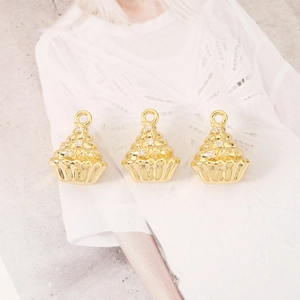 Three 18K gold plated cupcake charms with zircon accents for DIY jewelry making