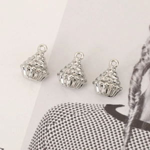 Cupcake-shaped silver pendant with sparkling crystals and 18K gold plated DIY jewelry part