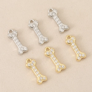 Set aus 6 Knochenanhängern in Gold und Silber mit Zirkon-Mikropave für DIY-Schmuck